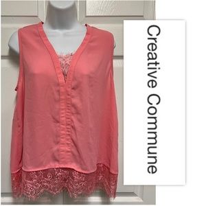 Creative Commune Stitch Fix Coral Lace Inlet Tank